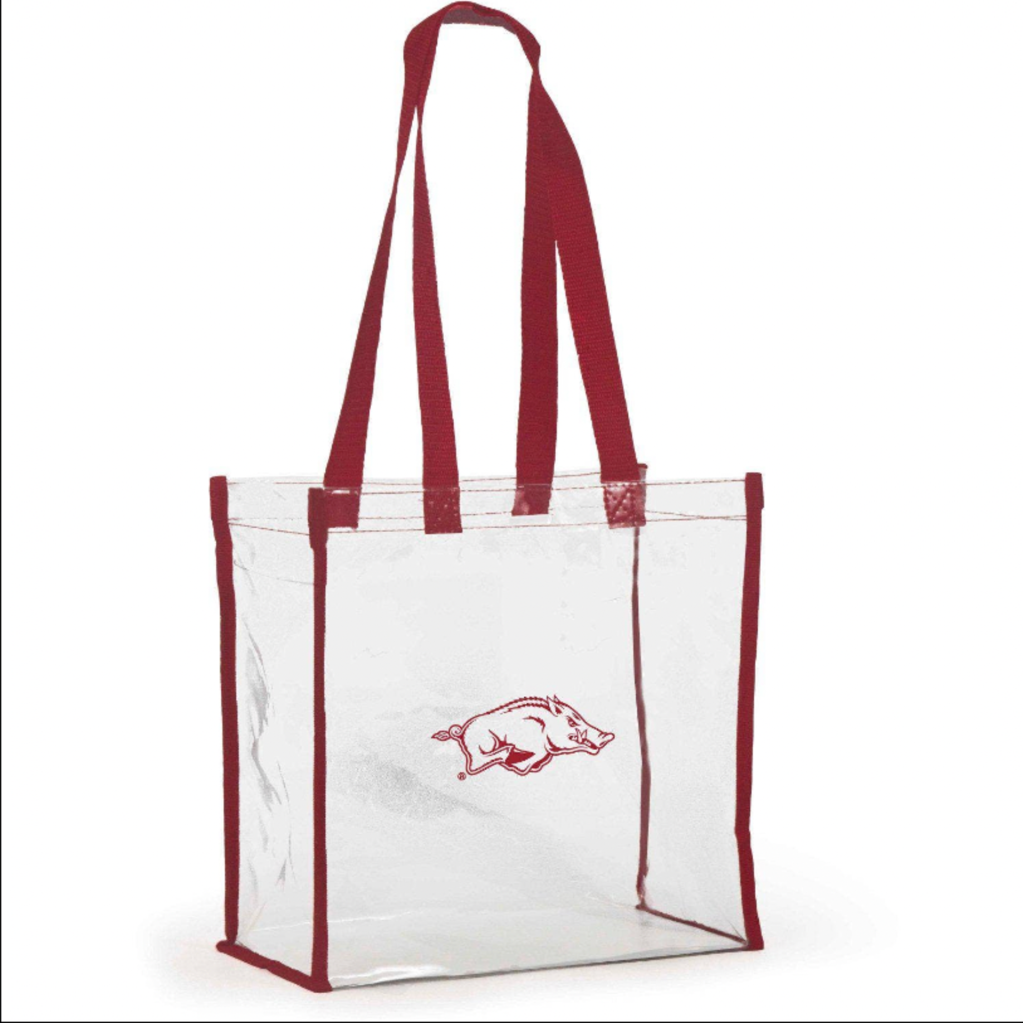 clear Arkansas Razorback with Razorback on the front, red straps