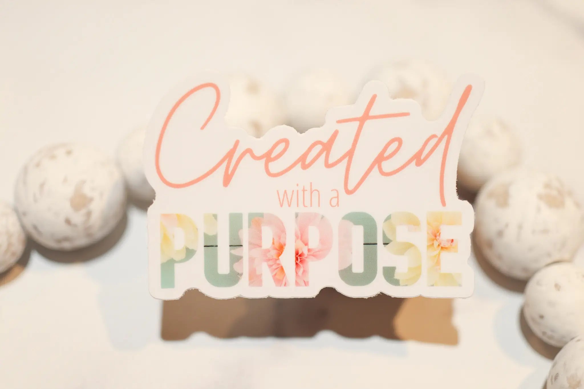 Created With A Purpose White, Vinyl Sticker, 3in.